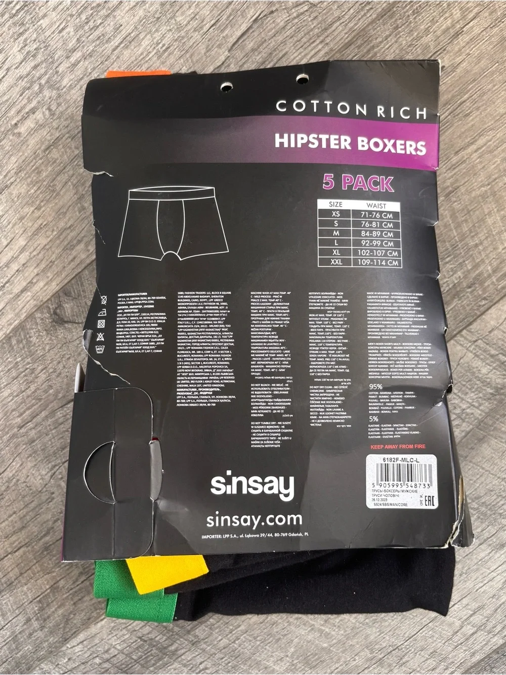 Sinsay Men’s Hipster Boxers 5 Pack Size L NWT Black Cotton Rich Colorblock Multi